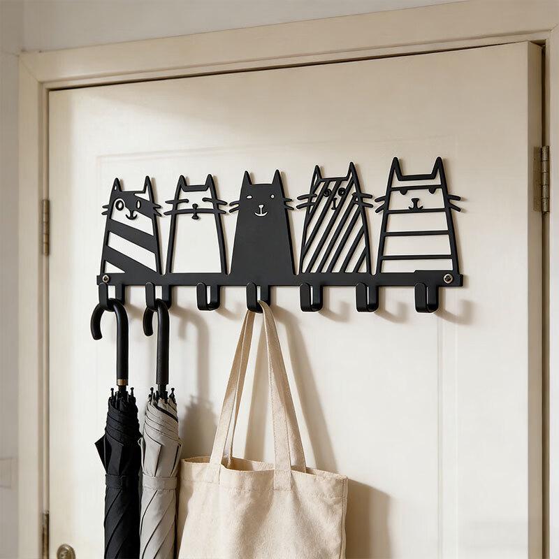 ZNMW Five-Cat Design Carbon Steel Wall Hooks (2-Pack)