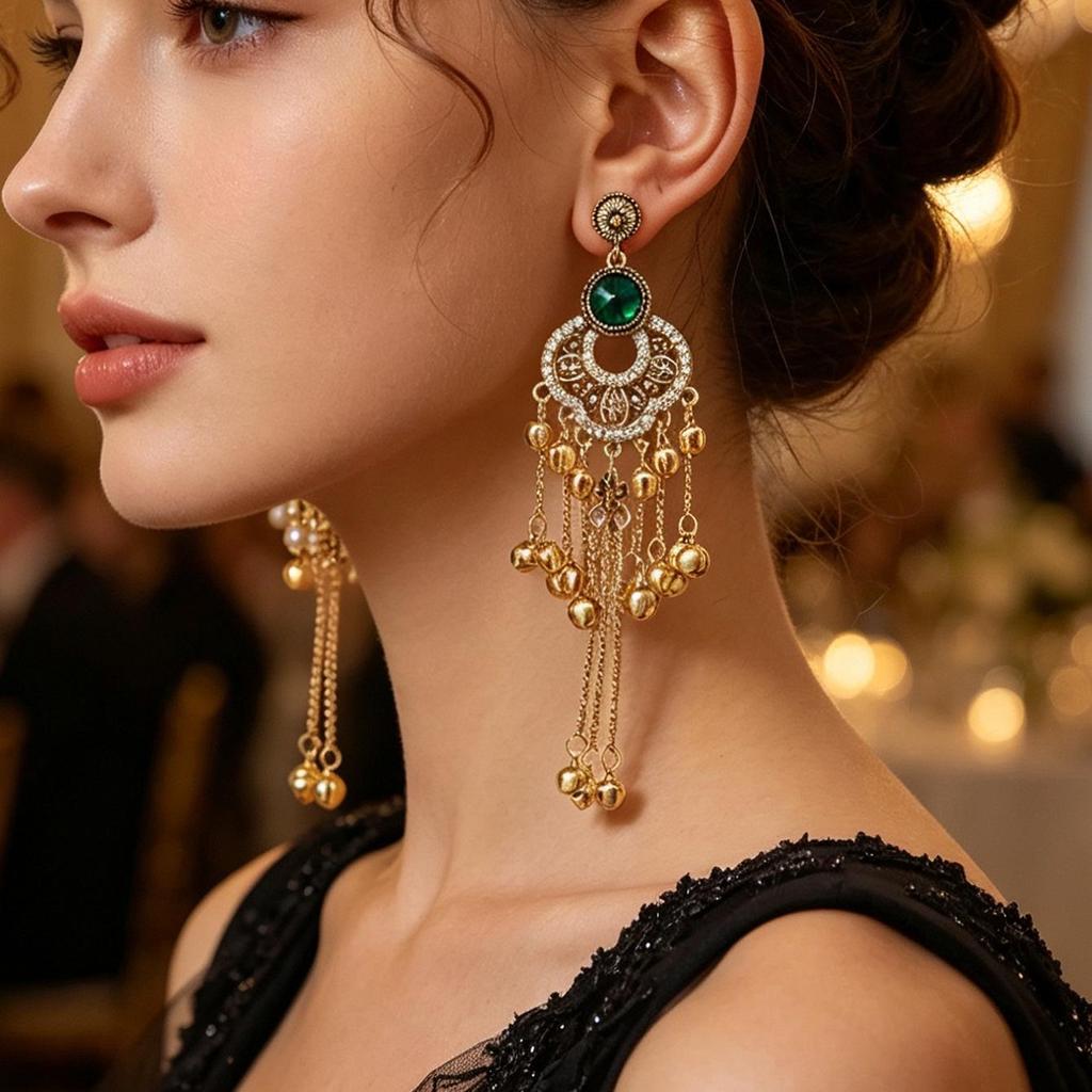 Vintage Bohemian Crystal Tassel Stud Earrings