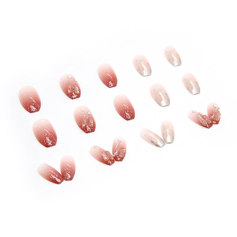24 Pcs Wear Nail, Summer Manicure, Gentle Temperament, Flame Broken Diamond, Fake Nail Drill Manicure, Short Ballet Nails
