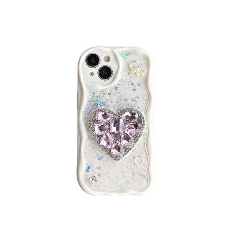 Cream Wind Ins Anti Drop Phone Case for IPhone 16 Promax Water Diamond Love for Apple 17 Glitter 15 Soft
