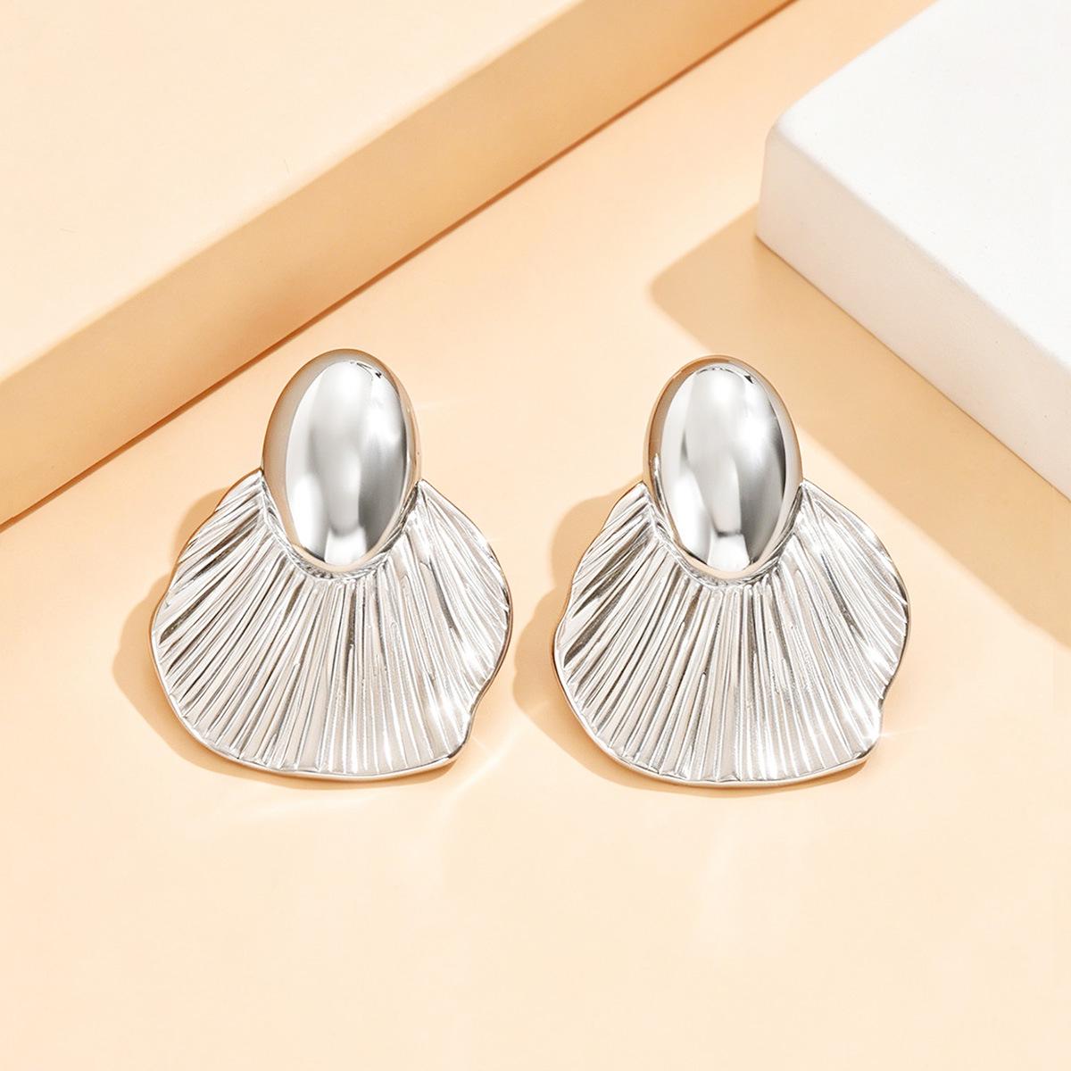 Elegant Asymmetrical Stainless Steel Fan-shaped Earrings for Women