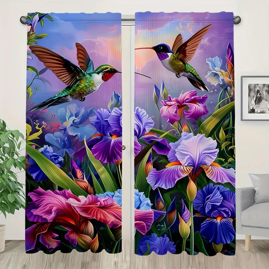 Modern Polyester Hummingbird Floral Printed Curtains Home Decoration Room Made Of
