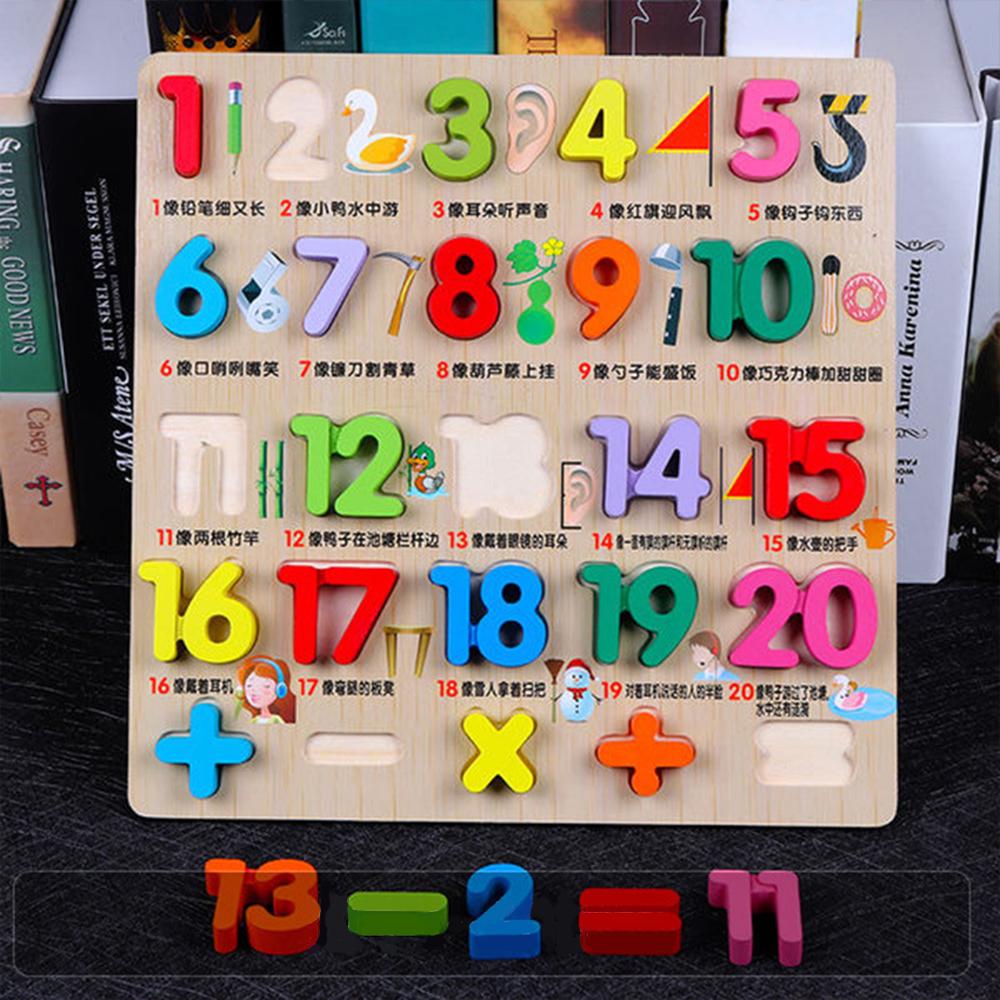 Wooden Number Puzzle Match Board Math Game Early Learning Toys Color Shape Sorting Number Counting