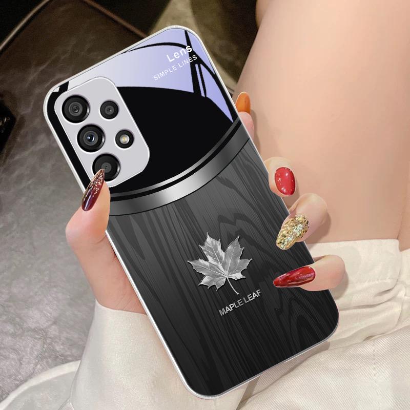 

Деревна текстура Кленове листя Для Samsung Galaxy S10 4G S20 11E 30 S21 21Fe 22 S24 Pro S23 Ultra 5G S8 S9 Загартоване скло Чохол для телефону For Samsung S9