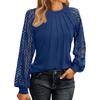 Women's Fashionable Long Sleeve Tops Lace  Ruched T-Shirt Solid Round Neck Blouses Casual Top