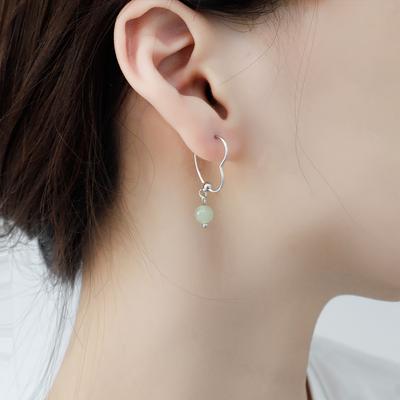 Hollow Heart-Shaped Hetian Jade Ear Buckle Transfer Round Bead Love Earrings Minimalist Style Jasper Bead Earrings Female