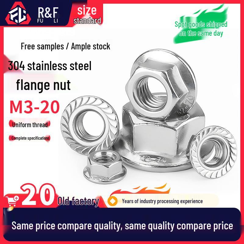 304 Stainless Steel Hex Flange Nut with Serrated Face 6923/6177 M5 201 Stainless Steel