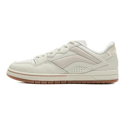 Li Ning Cuir Synthétique Confortable Mode Polyvalent Amortissant Résistant à l'Usure Chaussures de Skate Basses Unisexe Chaussures de Skate Blanc Cassé AEPV069-4
