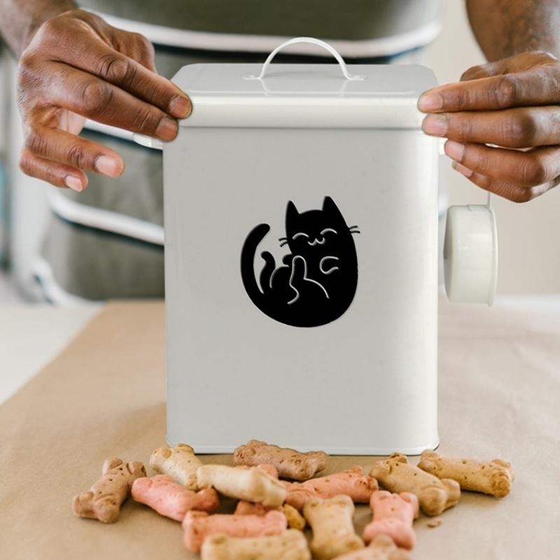 Katzenfutter Aufbewahrungseimer Hundefuttereimer Versiegelte feuchtigkeitsgeschützte Aufbewahrungsbox Metall Haustier Snack Aufbewahrungseimer