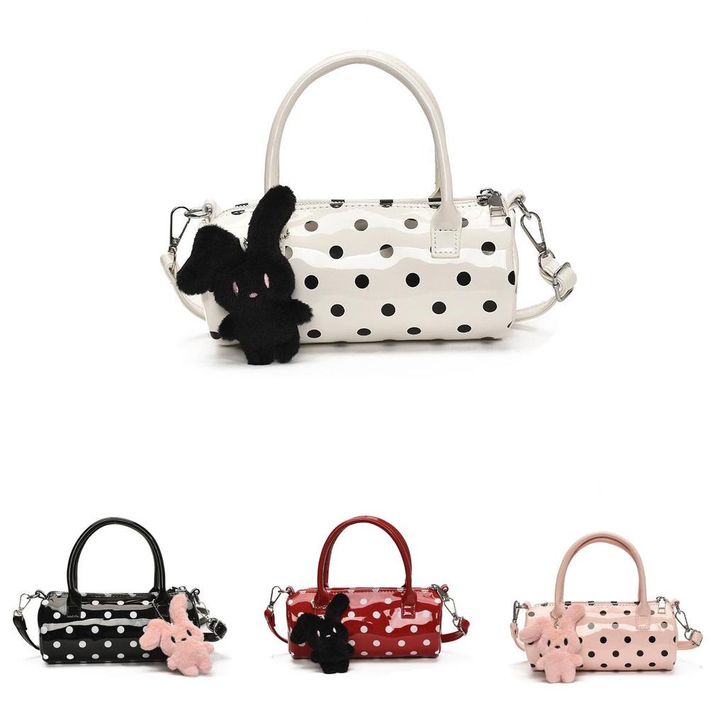 Polka Dot Pu Material Circular Tote Bag For Women With Zipper Closure For Daily Use