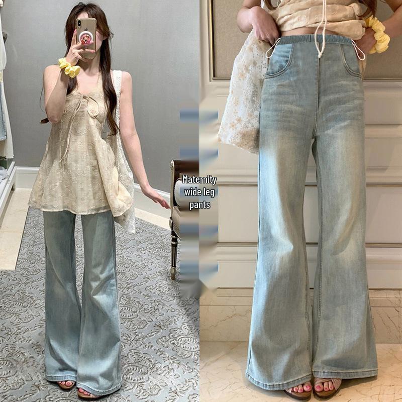 Spring/Summer 2026 Elegant Slimming Maternity Micro-Flare Jeans with Butterfly Embroidery M