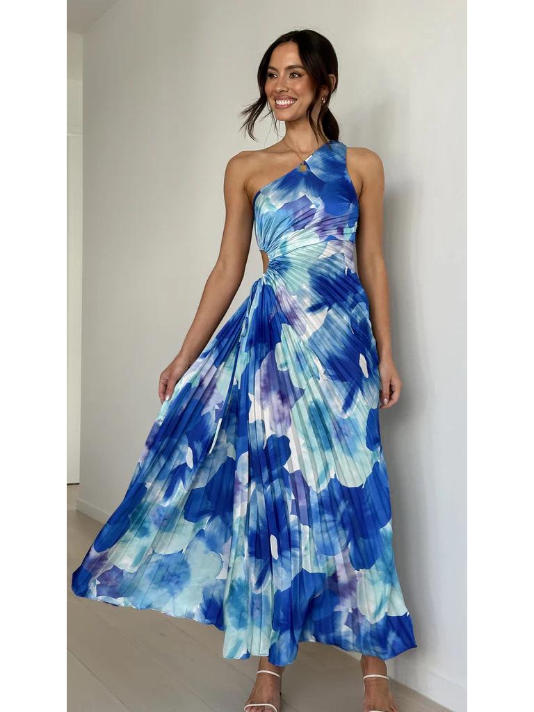 

Елегантна вечірня сукня на одне плече з плісуванням та вирізом на талії - Весняно-літній стиль Medium