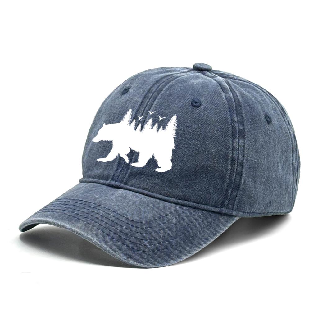 Unisex Washed Cotton Baseball Cap Sun Hat White Bear Print Trucker Cap Fit Raw Brim Snapback Baseball Caps One Size Fits All