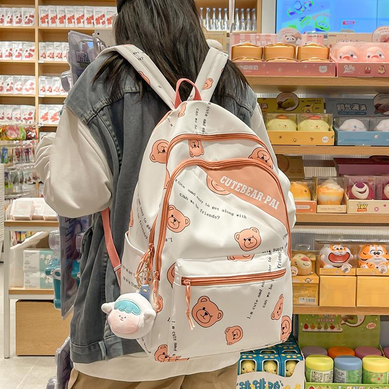 

Новый милый рюкзак с мишкой, сладкий, модный, для девочки, маленький, свежий, для путешествий, школьный рюкзак для ученика средней школы оранжевый