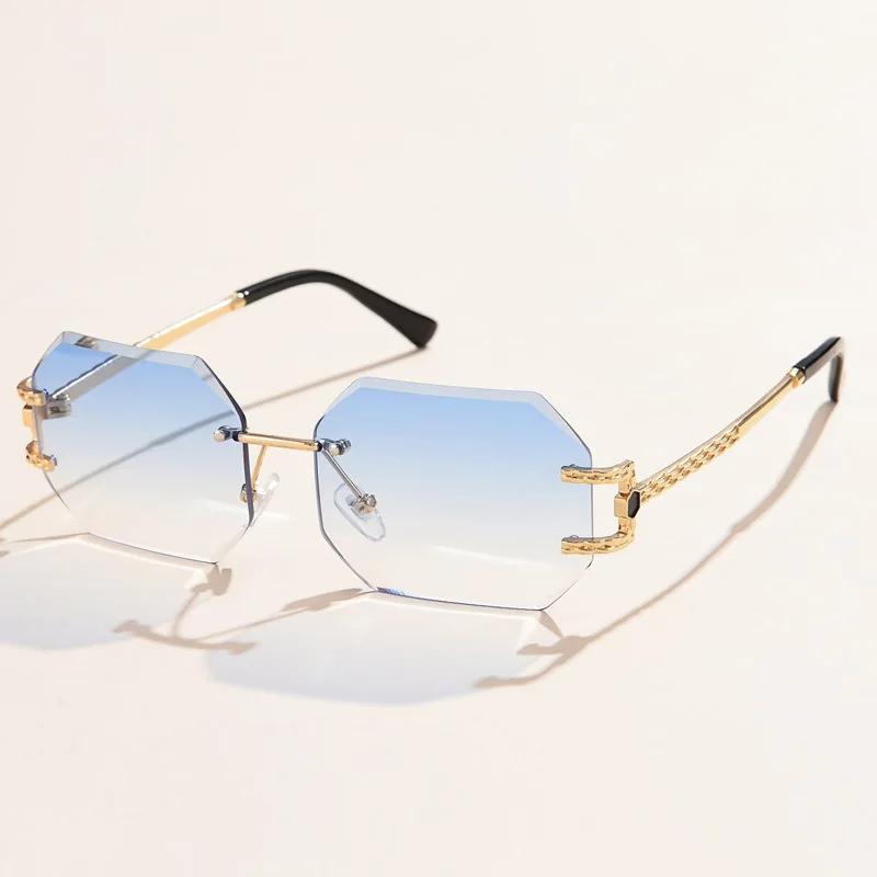 Vintage Rimless Sunglasses Women Men Designer Polygon Sun Glasses Trendy Rectangle UV400 Protection Eyewear Shades