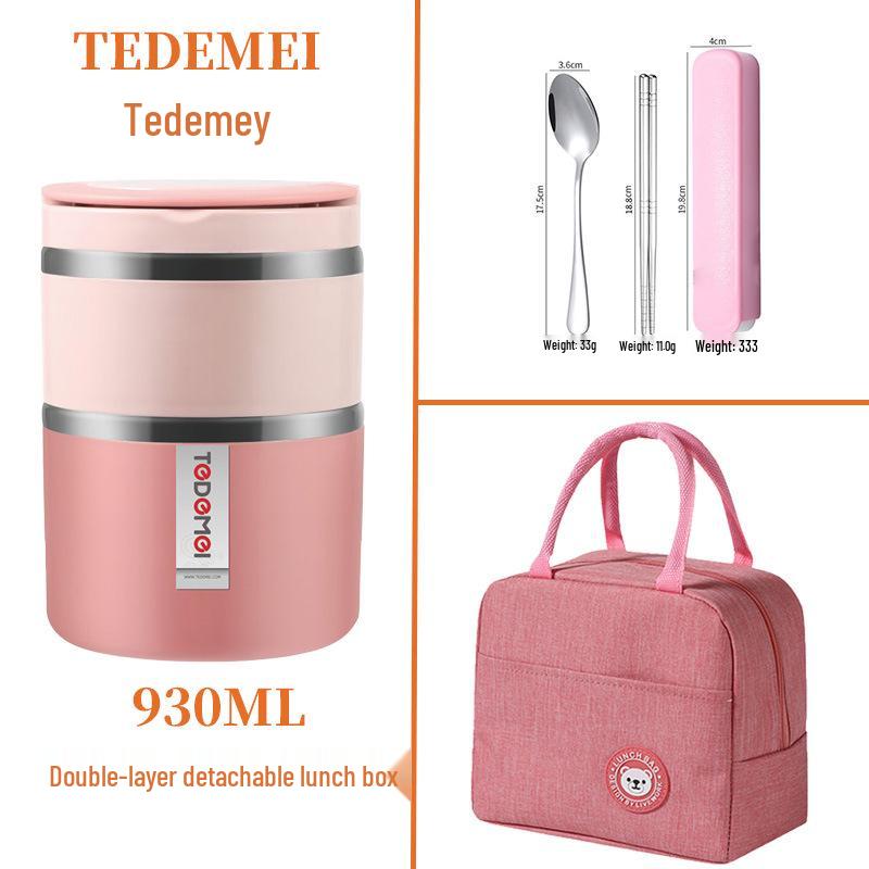 930ml Double Layer Stainless Steel Lunch Box Set - Portable Bento for Students & Office Workers