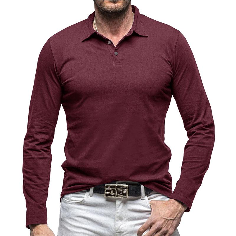 Herren T-Shirt mit Reverskragen für Herbst und Winter, einfarbig, Baumwolle, langärmliges Poloshirt