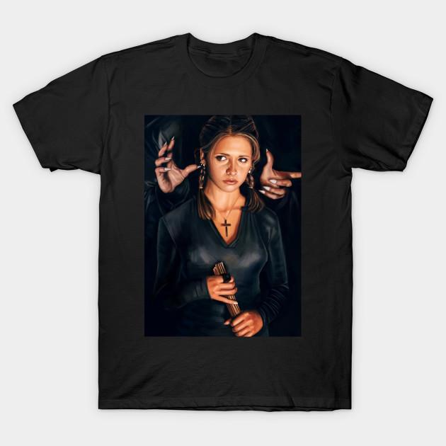 

Men Black Print T-shirt Buffy The Vampire Slayer No-Cut Transfer Paper Print Cotton Tshirt M чорний
