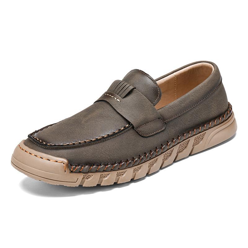 

High-end leather shoes men s retro casual travel shoes one pedal 46 хакі