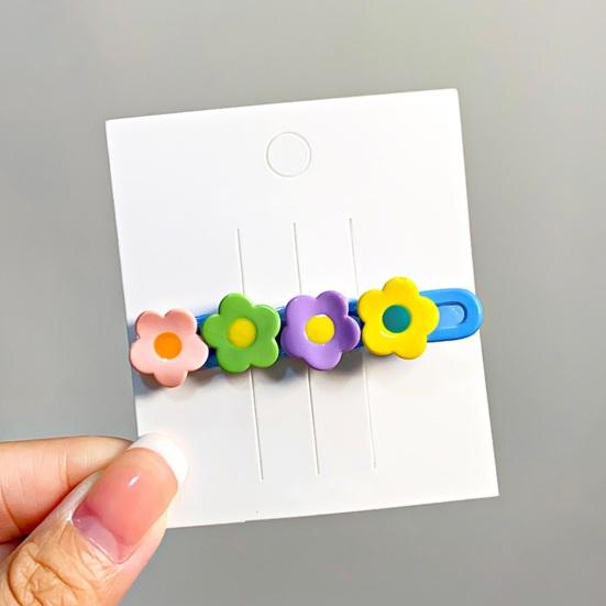 1/4Pcs Girl Hairpins Colorful Flower Decor Hair Clips Side Bang Hair Pins Plastic Material Hair Accessories