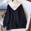Women Jacket Fake Two-piece Drawstring Double-breasted Long Sleeves Cardigan Contrast Color Jacket