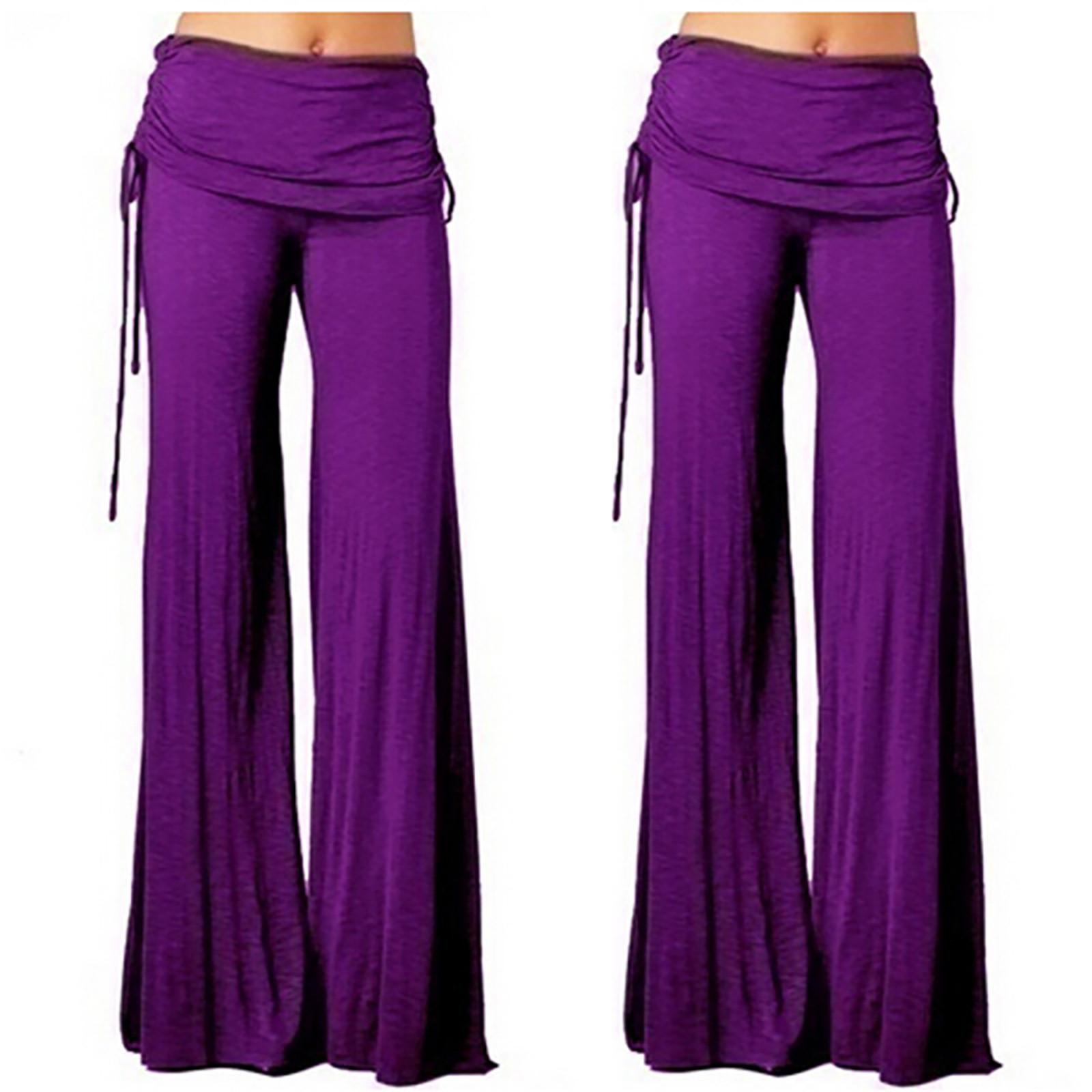 

Women Fanshion Color Comfortable Fold Casual Drawstring Wide Leg Pants M фіолетовий