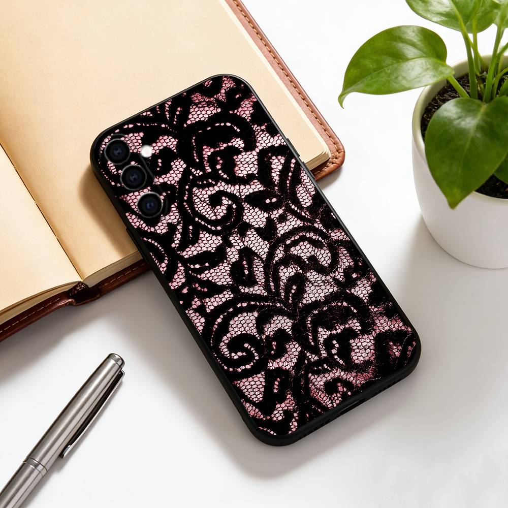 Vintage Lace Phone Case For Phone Case Black Silicone Soft For Samsung Galaxy A73,A72,A71,A70,A53,A52,A51
