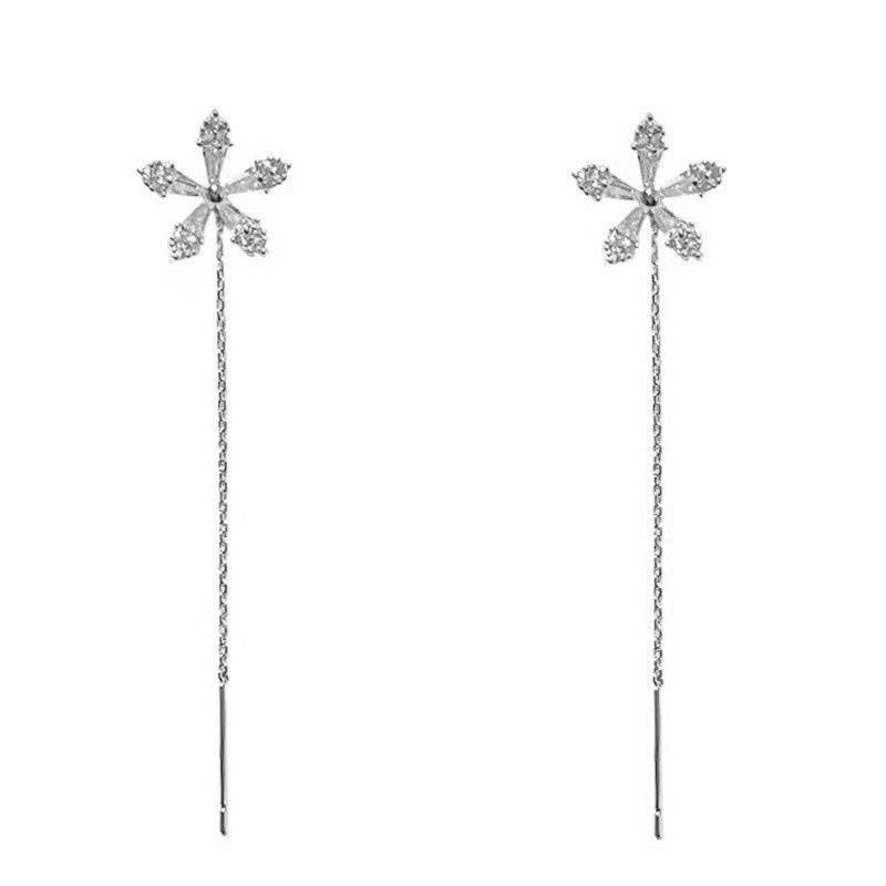 S925 Sterling Silver Micro-set Stud Earrings: 2024 Trendy Korean Style Long Elegant Earrings for Women.