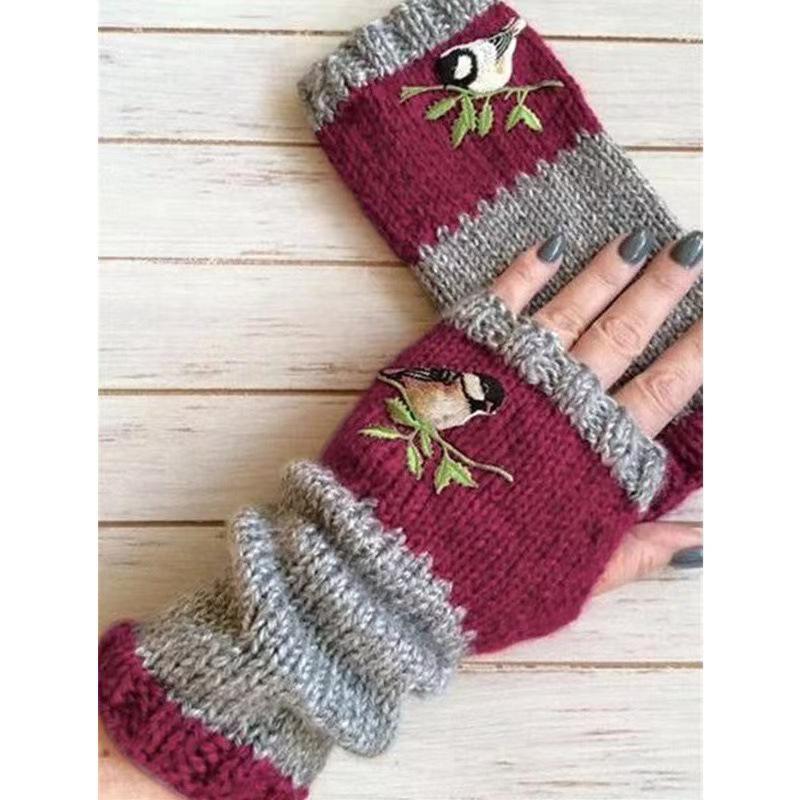 

Women Winter Knitted Embroidered Gloves Wrist Protection Half Finger Mittens Outdoor Driving Sweet Arm Warmers Gloves