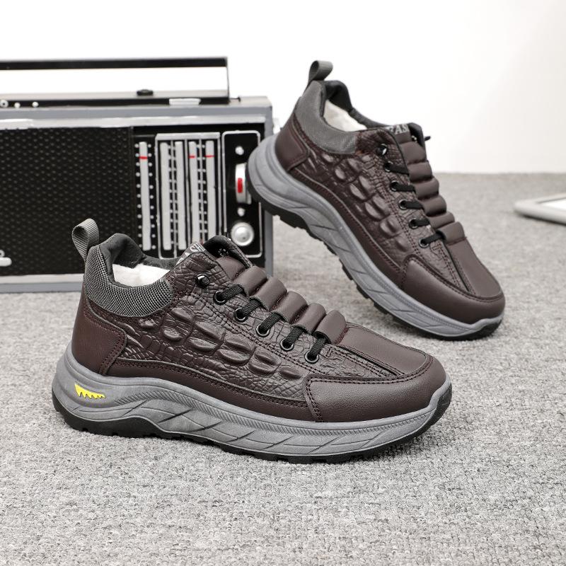 Men's Large Winter Cotton Crocodile Pattern Snow Boots with Velvet Lining