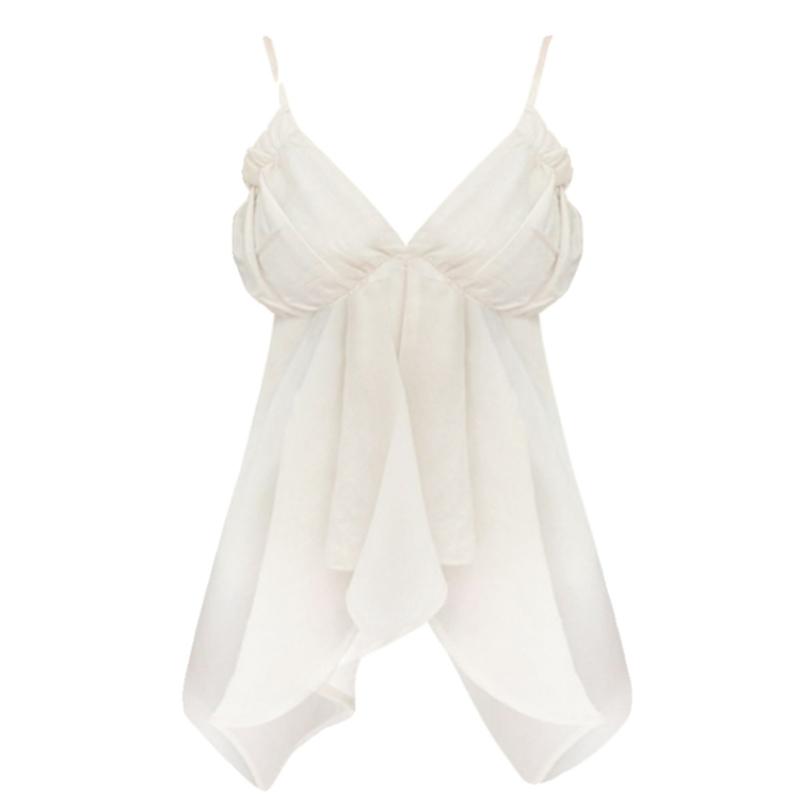 Summer Vintage Fashion Ruched Camisole Women Halter Sweet Fairy Loose Crop Top Female Korean Style Sexy Design Aesthetic Camis