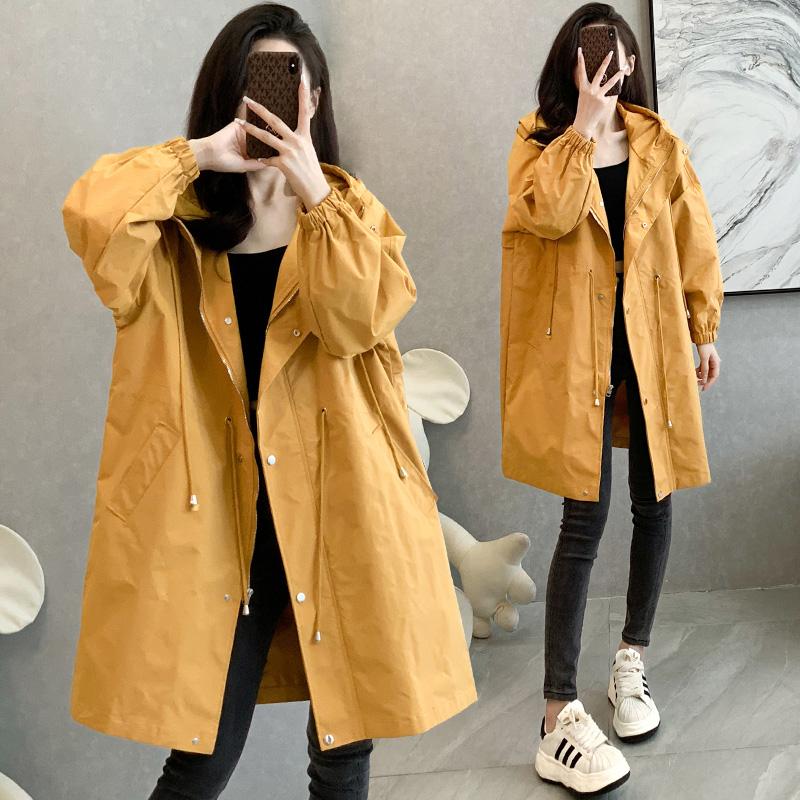 Autumn Ladies' Loose Windbreaker Coat Long Hooded Jacket