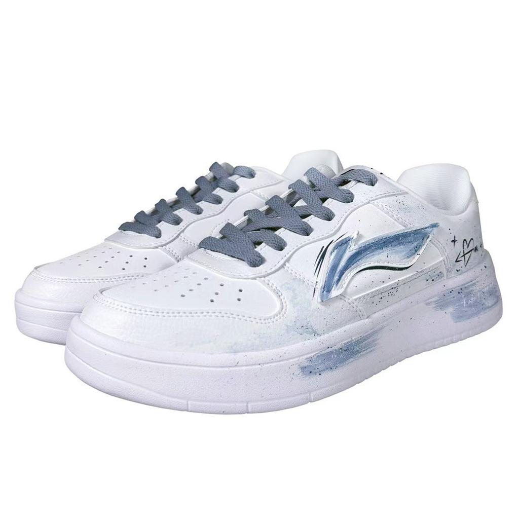 Li Ning Floating Boat Cushioning Abrasion Resistant Breathable Low top Skateboard Shoes Men's White Blue AGCS419-1(Team667-)