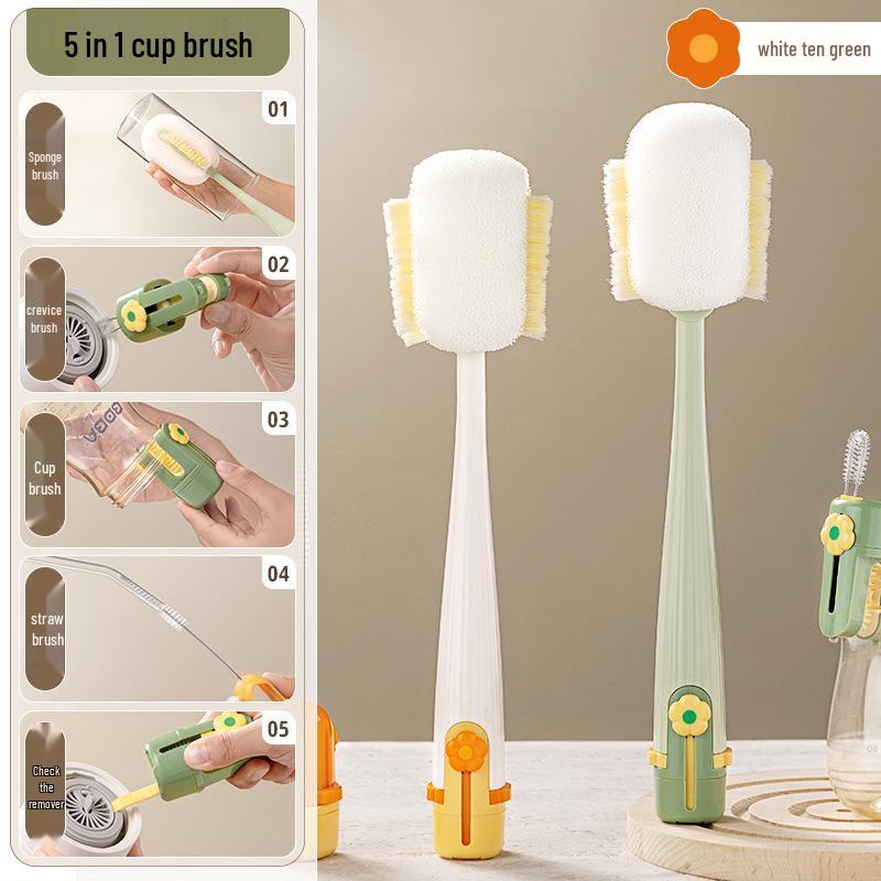 5-in-1 Long Handle Brush for Cleaning Thermos, Water Cups, and Bottles