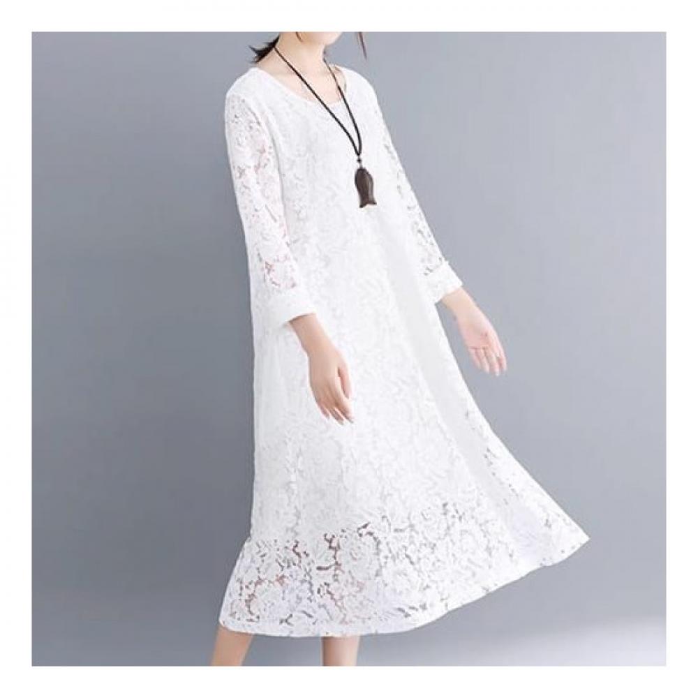 Navava Romantic Lace Round Neck Long Sleeve Dress No718
