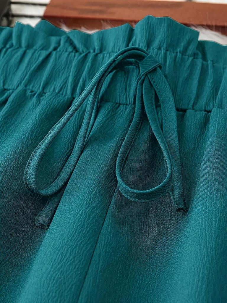 2025 Euro-America Straight-Leg Casual Summer Pants: Solid Color, Plus Size, Loose Wide-Leg Design