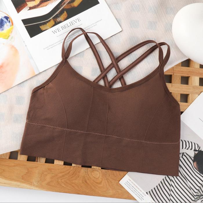 Ribbed Strapless Halter Backless Sports Vest with Chest Pads