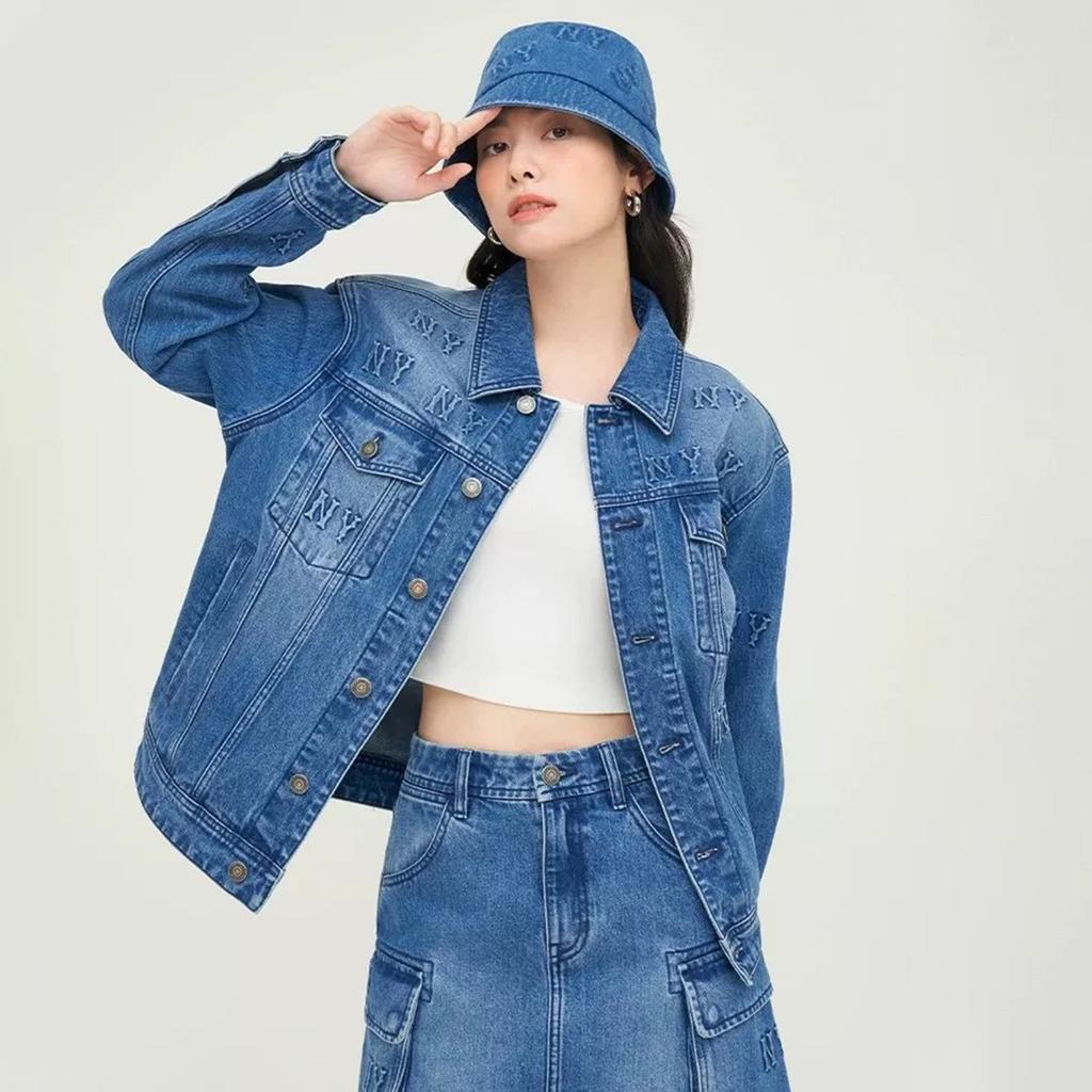 New MLB New York Yankees MONOGRAM Monogram Collection 24FW Denim Jacket Unisex Indigo 3ADKM0444-50INS