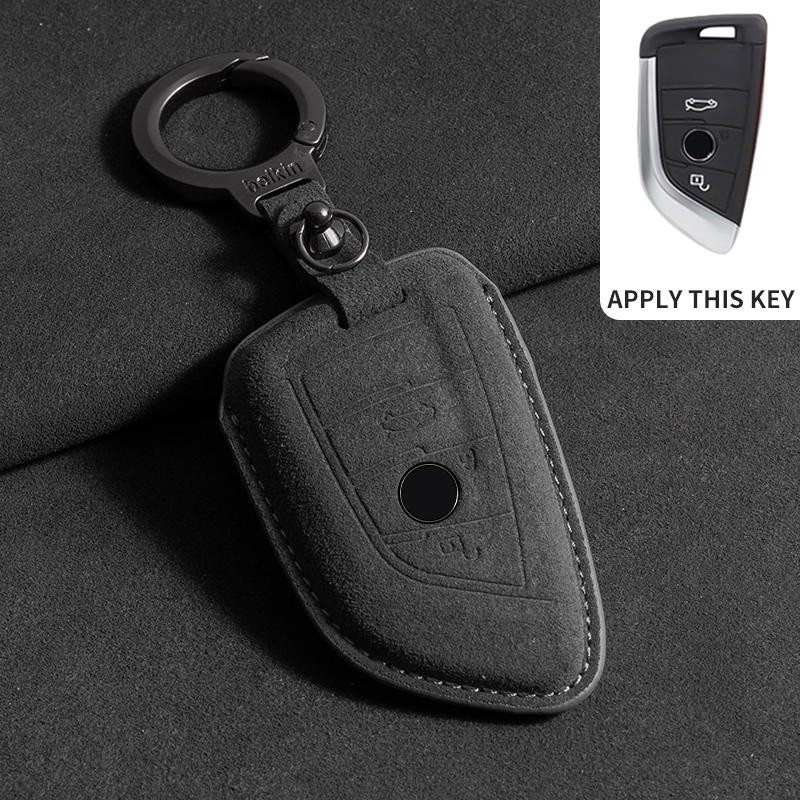 Leather Car Key Case for BMW X1 X3 X5 X6 X7 F20 F15 F16 F48 G20 G30 G01 G02 G05 G11 G32 1 3 7 Series Keychain Suede Accessories