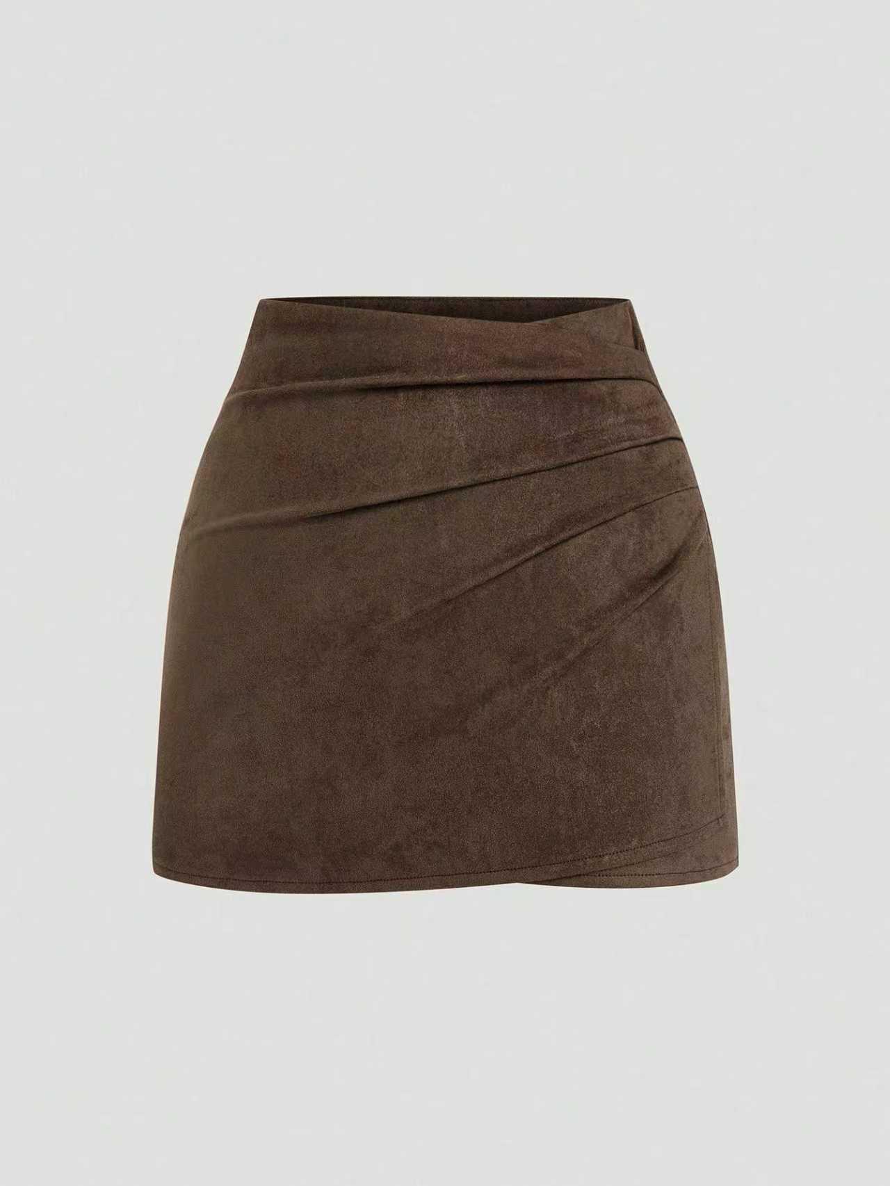 

2025 Suede Plush Solid Bodycon Irregular Mini Skirt - Autumn/Winter, Women s Fashion Extra Large