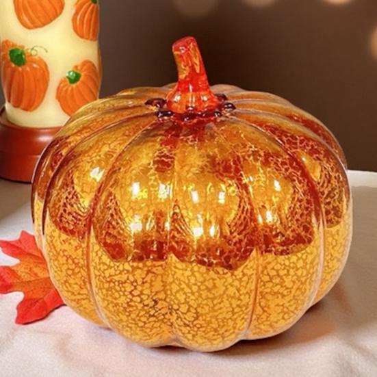 LED Glass Pumpkin Lantern with Smart Timer 10 Warm LEDs Battery-Powered Automated Pumpkin Light Halloween Decoration