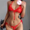 Mini Hot Sexy Set Women's Lingerie Lacing Bra Crotchless Thong Erotic Clothes Sex Sets With Stockings Panties Female Underwear