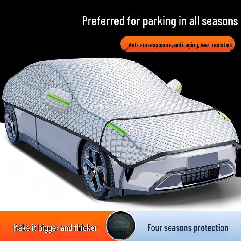 Thickened Half Car Cover Sunshade: Heat, Rain & Snow Protection for Windshield Thick Oxford Checkered Large Half Cover