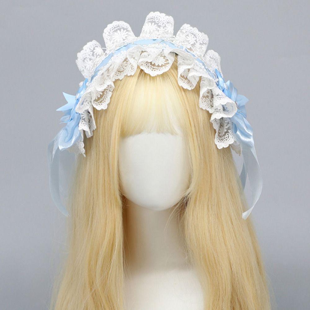 Ribbon Bow Lolita Lace Headband Sweet Anime Maid Cosplay Headdress Cute Ruffled Hairband Daily