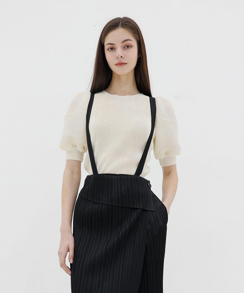 Waiowai Ribbed Puff Short Sleeve Pleated T-Shirt_3 Colors