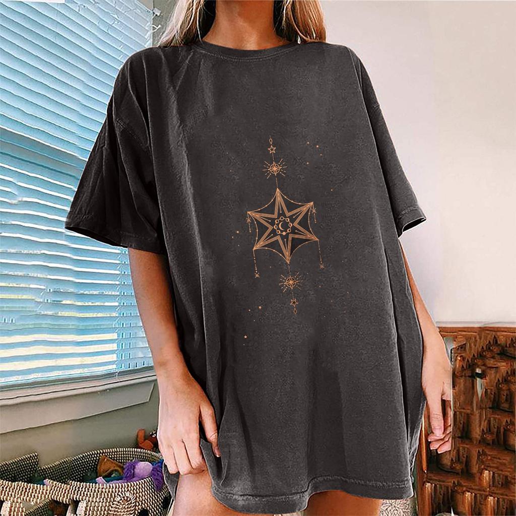 Women's Vintage Drop Sleeves Printed Pattern Casual Short Sleeve Tops Blouse