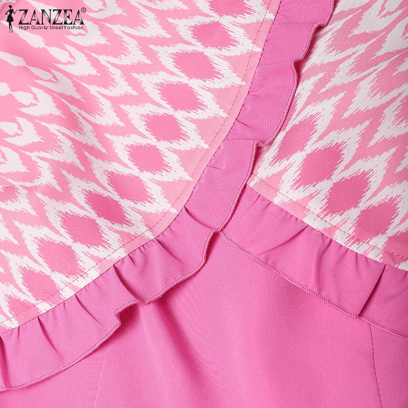 ZANZEA Women Casual V-Neck Summer Short Sleeve Print Dress