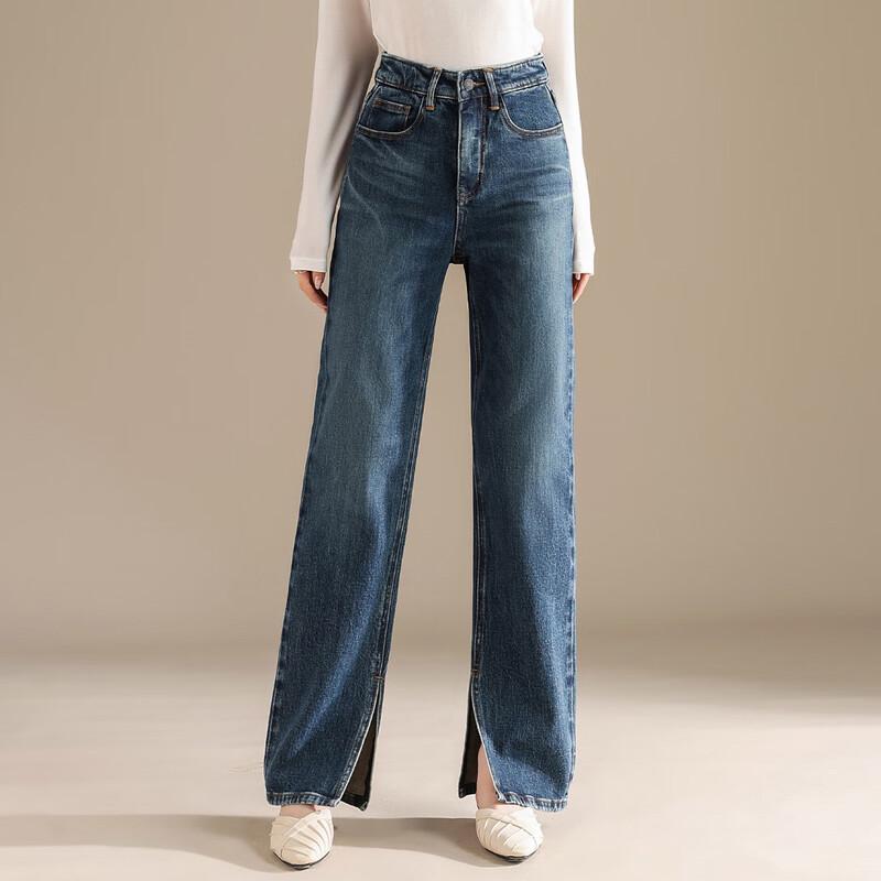 

RAIN.CUN Женские джинсы с высокой посадкой, разрезом по низу и прямыми штанинами 28