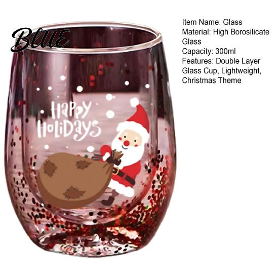 Double Layered Juice Glass Layer Cup with Santa Claus/Small Tree/Stack/Bag Patterns Decor Family Gathering Tableware Quicksand Sequins Clear