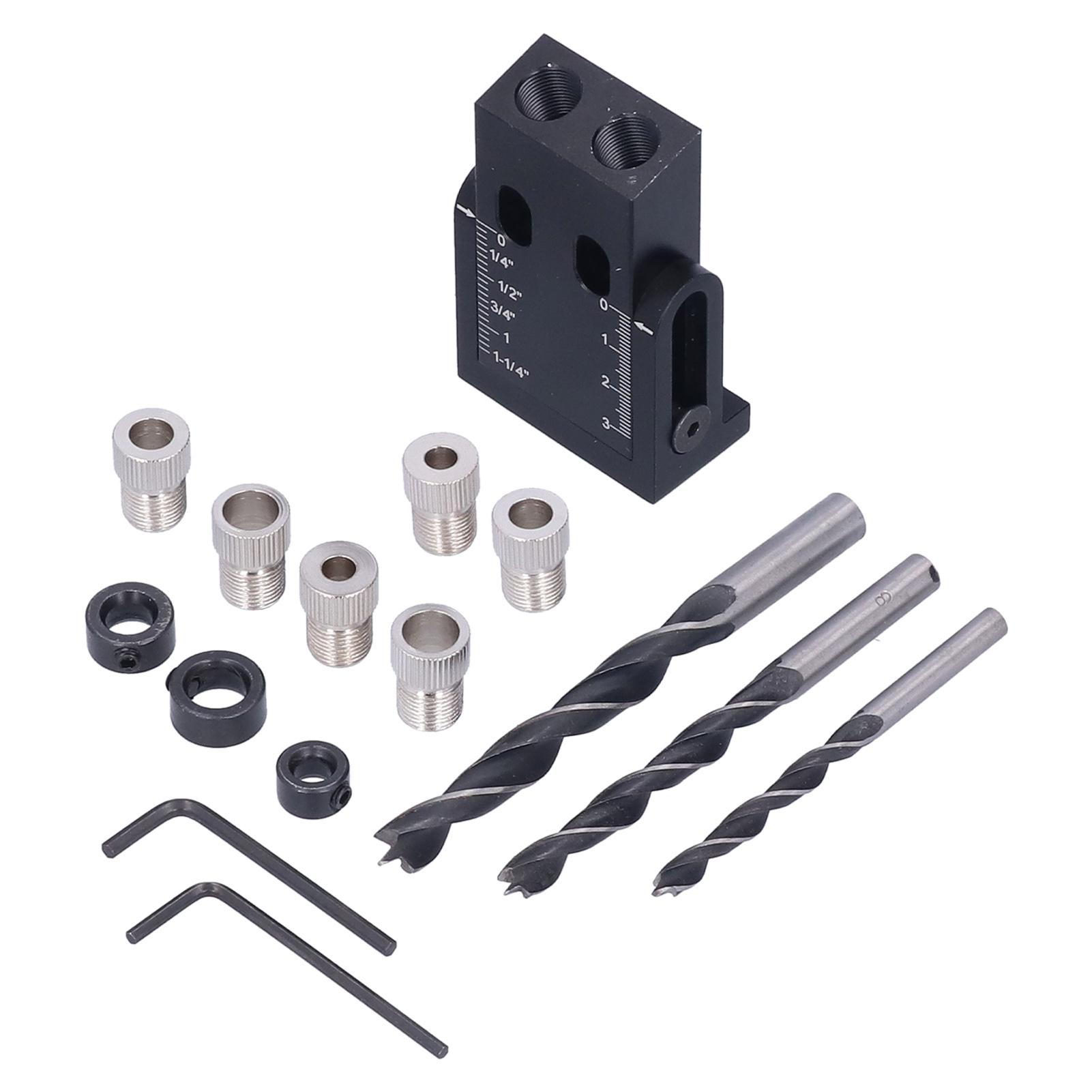 

Oblique Hole Locator 15 degrees Pocket Slant Holes Jig Kit Woodworking Positioner with Drill Bits